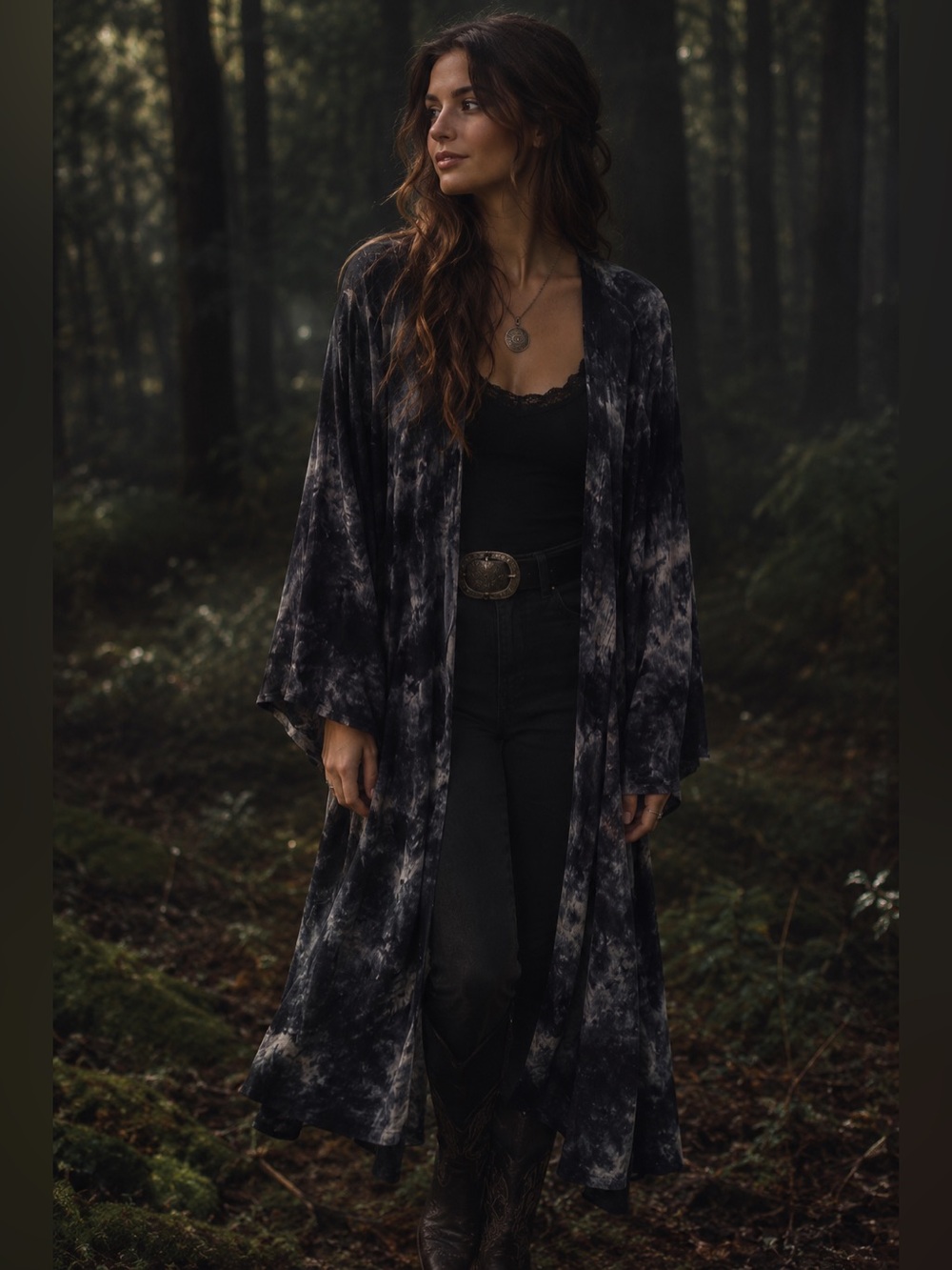 torrid Black & Gray Tie-Dye Long Open Cardigan